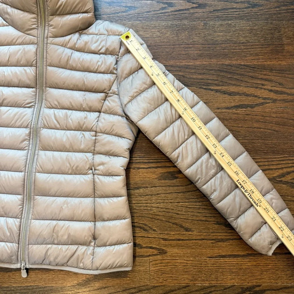 SAVE THE DUCK Alexis Shore Beige Hooded Puffer Jacket Sz 2/M 100% animal free - Picture 7 of 12